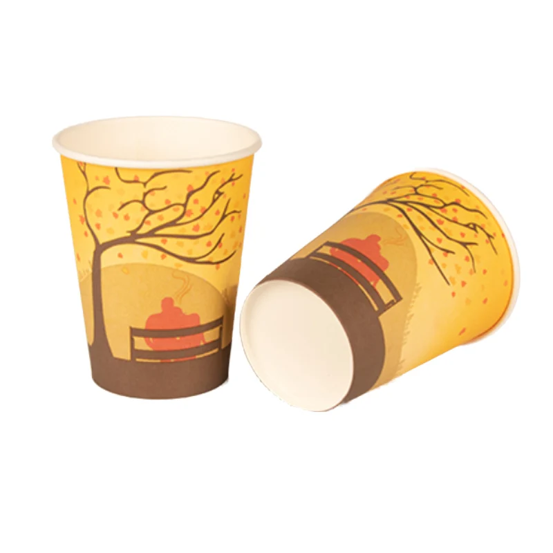 Single Wall Paper Cup Hot Coffee Cafes With Lids Customization Printing Disposable Cups