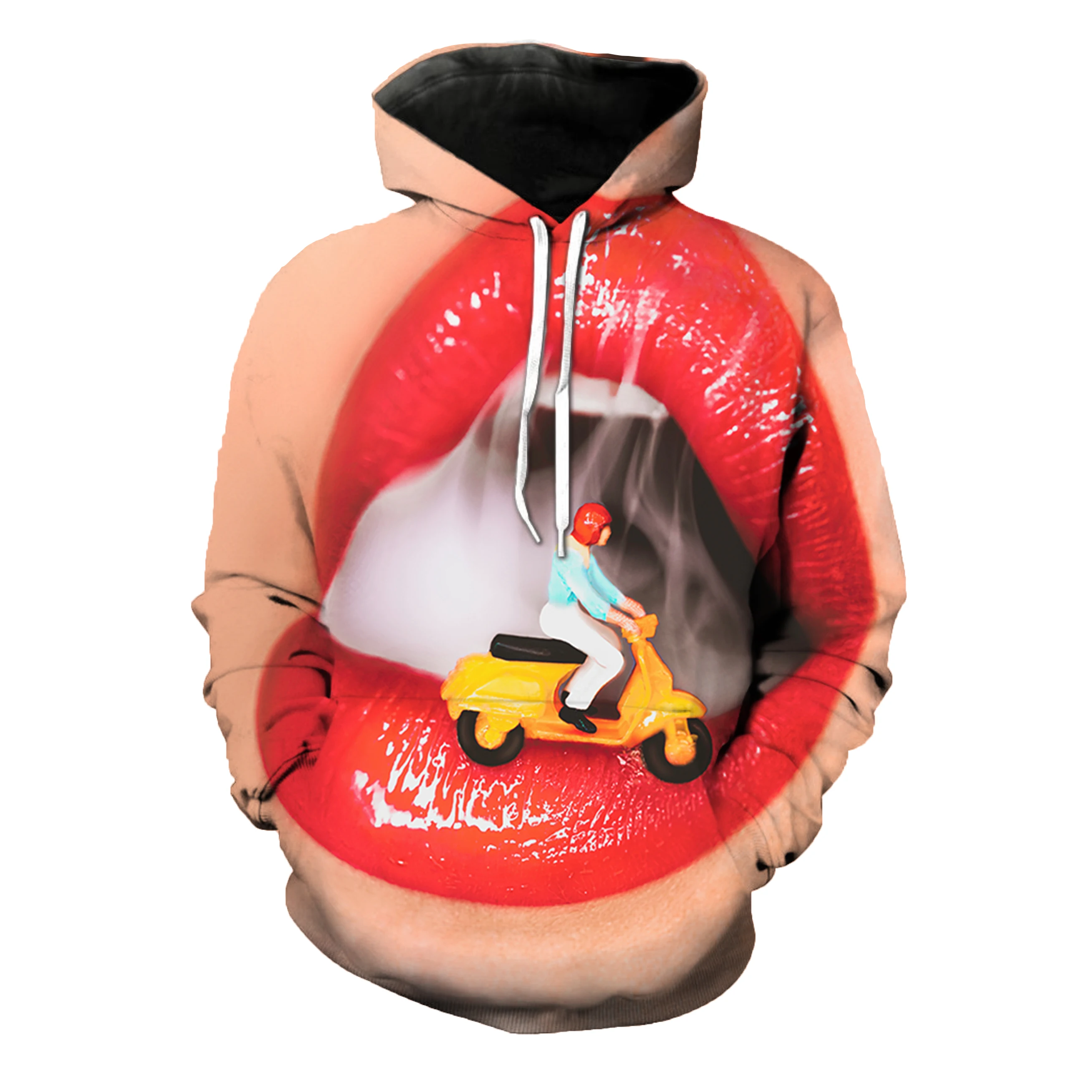 Red lip patterned hoodie