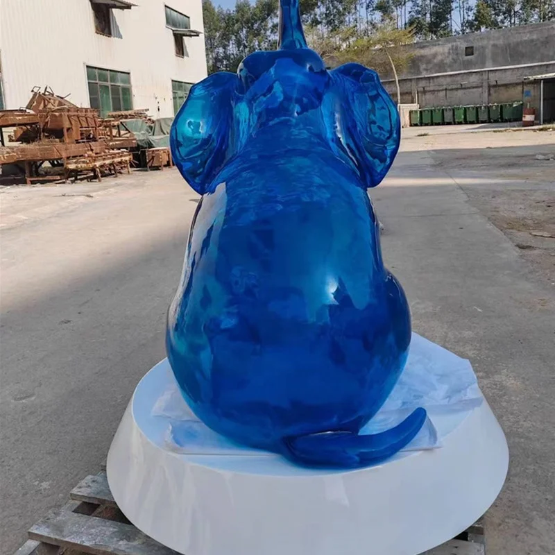 Transparent sculpture Blue elephant Animal sculpture custom factory Outdoor large resin crafts