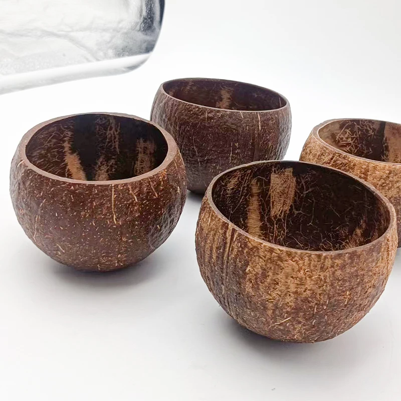 Hot Sale Natural Organic Bulk Wholesale Wood Coconut Shell Bowls With Flower Pattern For Making Scented Candles