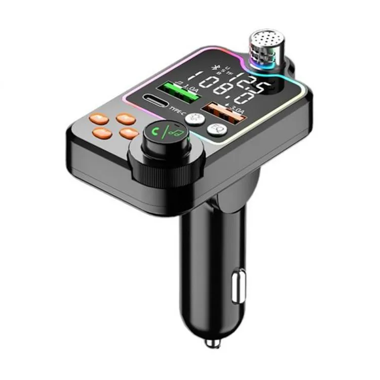 Car Wireless 5.0 FM Transmitter Quick Charge Large Microphone One Key Bass Mp3 Player Dual Screen Display Audio Player