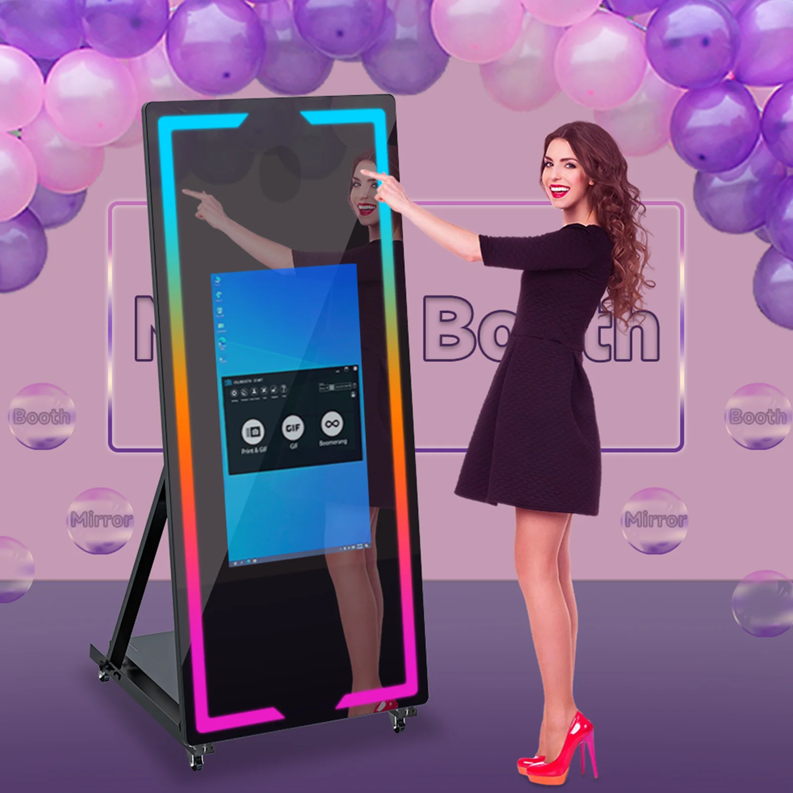 65' mirror photo booth machine with camera and printer portable selfie magic mirror photo booth touch screen led frame kiosk