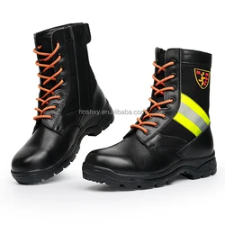 Factory OEM Leather Anti- puncture Waterproof Safety Shoes Fire Rescue Protective Boots Work Boots