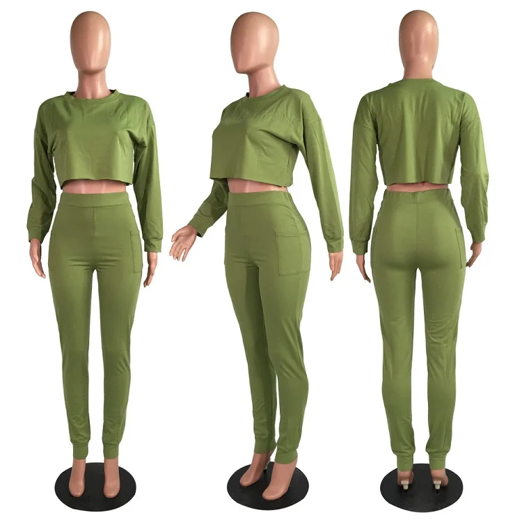 
9082725 good quality candy color long sleeve 2 piece set women two piece set women clothing 