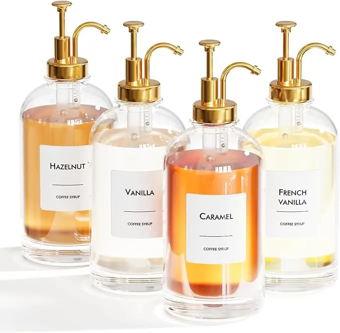 Online Hot Coffee Honey Pump Dispenser Gold Pump Coffee Syrup Dispenser Glass Bottle for Coffee Bar