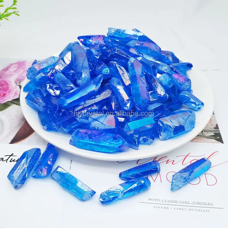 Wholesale Natural Electroplated Titanium Aura Crystal Tower Angel Aura Clear Quartz Point