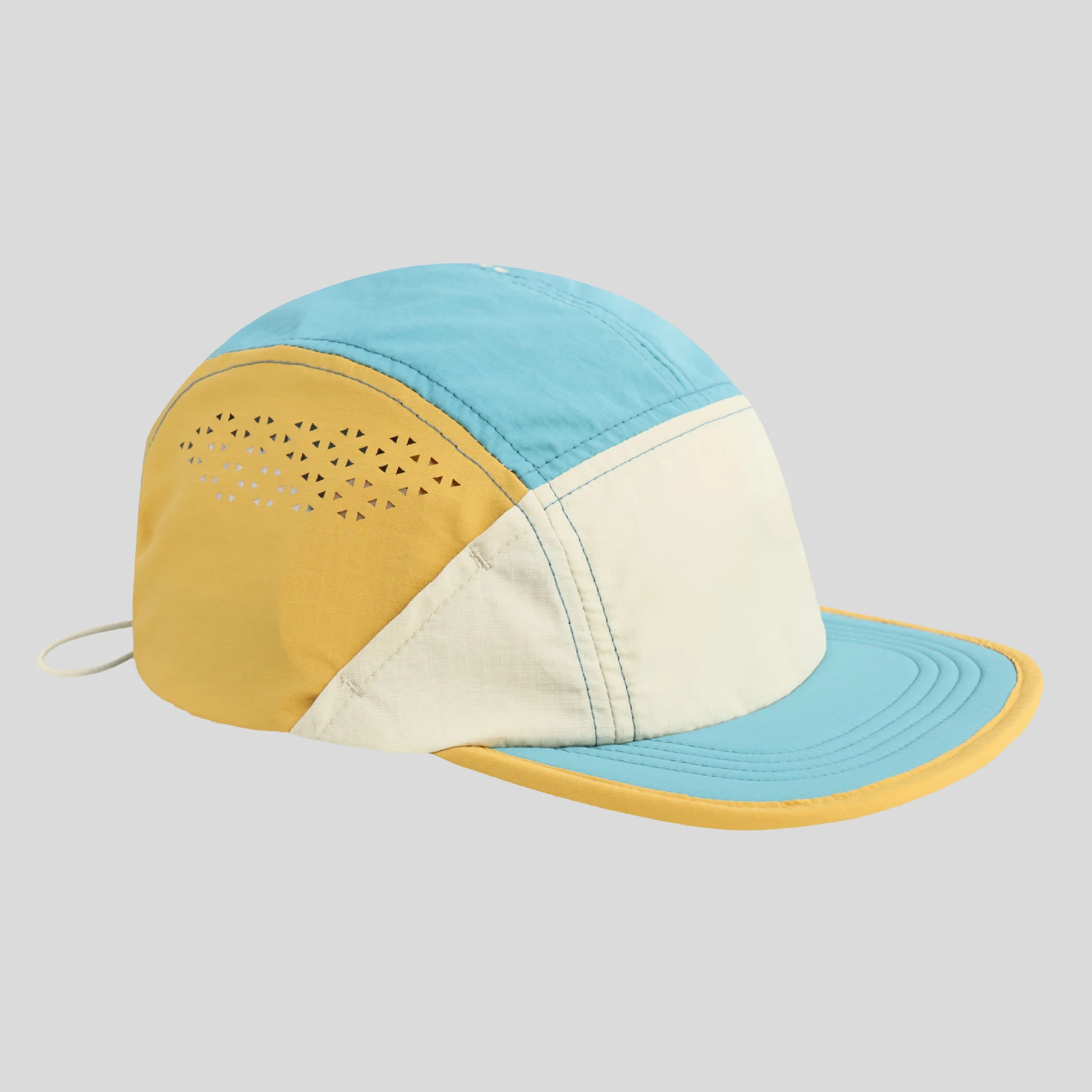 Vintage Color Blocking 5 Panel Hat Waterproof Polyester Laser Perforation Hiking Camping Hat
