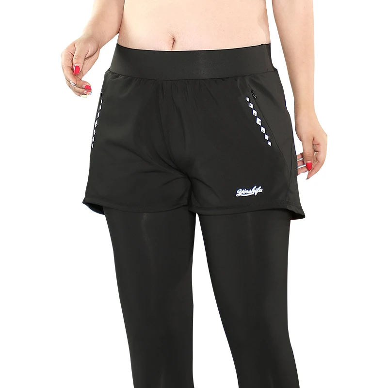 Большие женские осенне-зимние спортивные черные облегающие брюки для фитнеса, йоги, бега, поддельные брюки из двух частей для фитнеса толстые мм