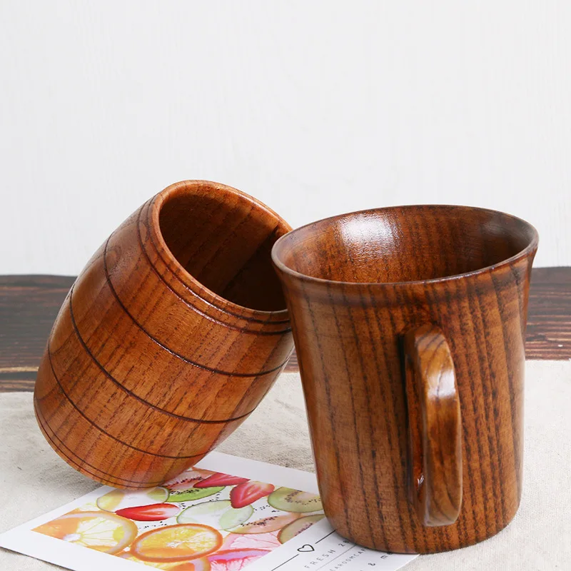 Factory direct can custom logo eco-friendly solid vintage jujube wood grain Big belly wooden coffee drinking tea cup