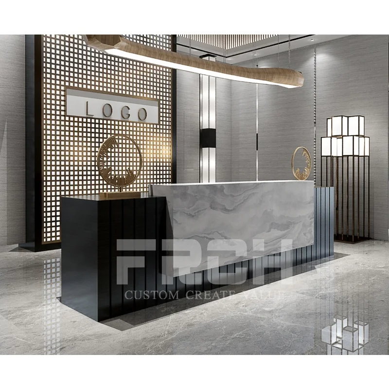 Factory Direct Sale Modern Reception Table Black Marble Look Counter Salon Front Desk Reception