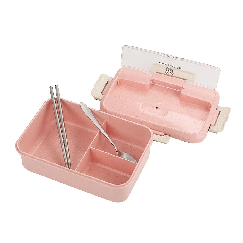 New Wheat Straw Bento Boxes Eco Friendly Lunch Box Unbreakable Organic Food Packaging Lunch Box With Stainless Steel Cutlery Set
