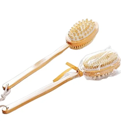 Bathing Long-Handle Double-Sided Body Massage Brush Thick Wooden Back Scrubber for Shower Bristles Bath Brush for Men&Women