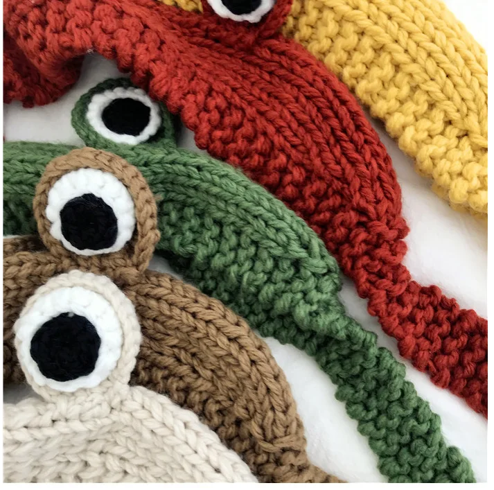 Frog Headband Hat Cute Crochet Knitted Headband Outdoors Big Eye Frog Hat Earflap Ear Protective