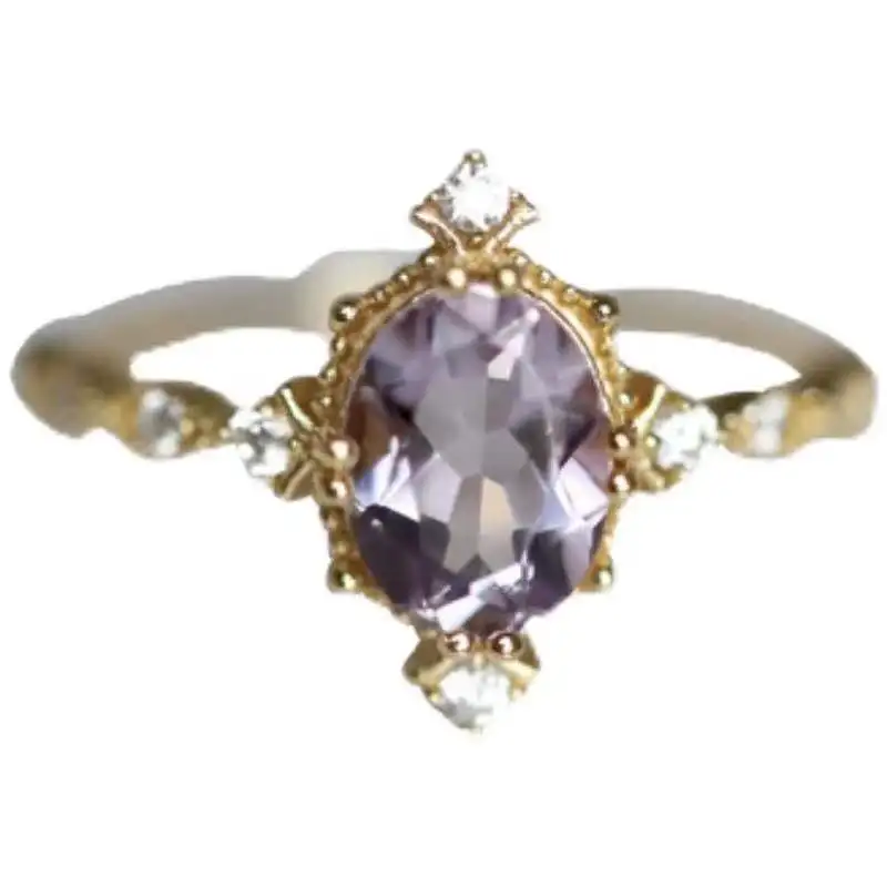 Adjustable rings vintage fashion copper gold plated geometric purple diamond princess cut charm thin ring