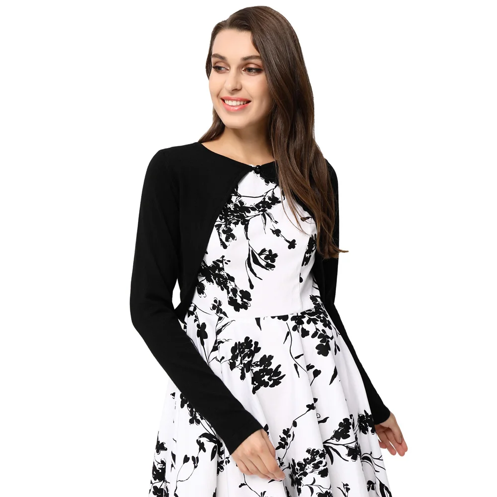 BP000709 женская обувь черного цвета с длинными рукавами жакет-болеро, короткий Длина платье с трикотажным верхом Топы Трикотаж