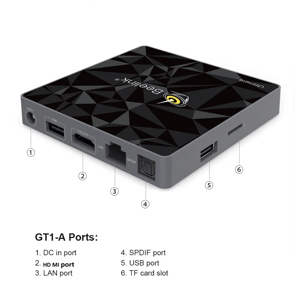 
Beelink GT1-A Voice Remote Control 4K Ultra HD Smart TV Box Set Top Freestream Android RAM3GB ROM 32GB WiFi Blue Tooth 