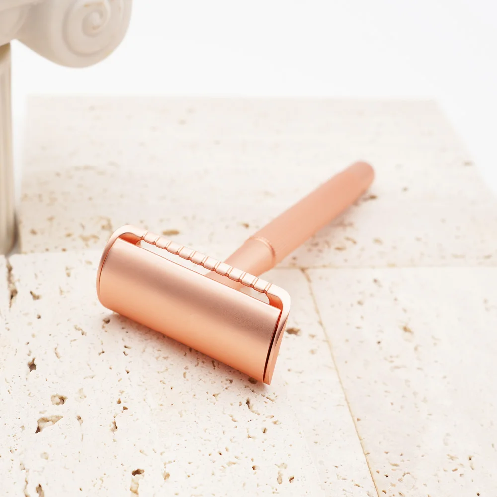 Eco-friendly Brass Handle Zinc Alloy Rose Gold Color Classic Double Edge Lady Shaving Safety Razor