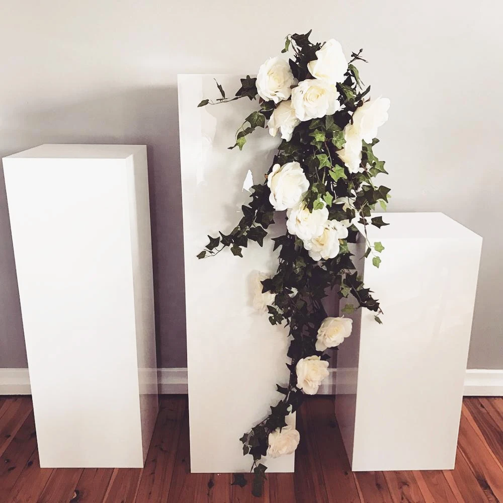 acrylic white square stand flower stand wedding pillar column for event wedding decoration pedestal cylinder