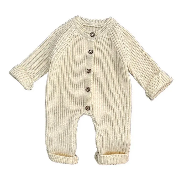 Popular toddler unisex baby onesie spring autumn clothing long sleeve sweater girls boys romper solid cotton knitted jumpsuit