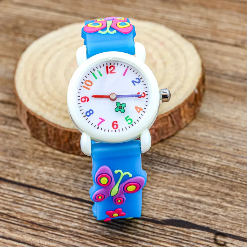 Cute student kids silicone watch butterfly pointer silver shell candy color digital quartz watch holiday gift for children
