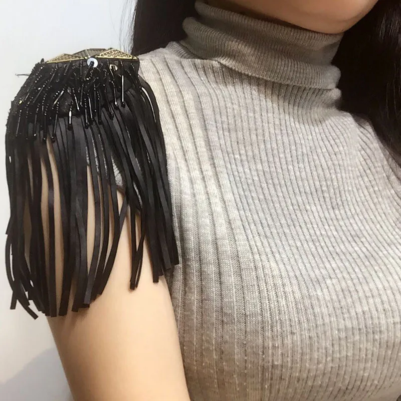  Мода Ночной клуб панк PU Металл кисточкой Epaulette Значки для мужчин