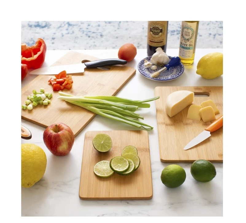 Bamboo 3-Piece Cutting Board Set Kitchen Chopping Blocks With Handle Eco-friendly Large Food Trays