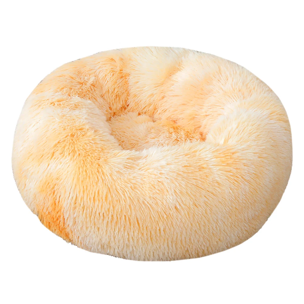 Faux Fur Comfortable Washable Warm Round Soft Donut Calming Fluffy Plush Pet Dog Cat Bed