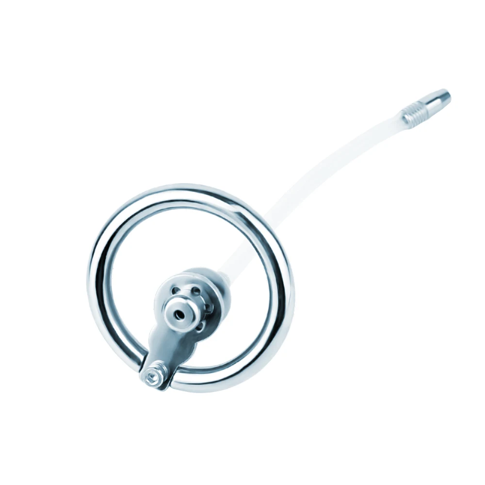 FRRK 304 stainless steel  flat hardcore metal short cock ring penis cage with catheter chastity cage for male