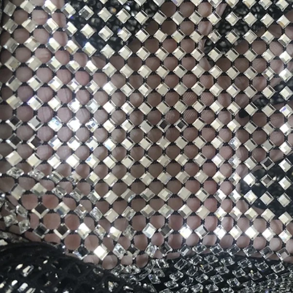Haute Couture кристалл горный хрусталь сетка блестящие на заказ квадратные бриллианты сетчатая ткань