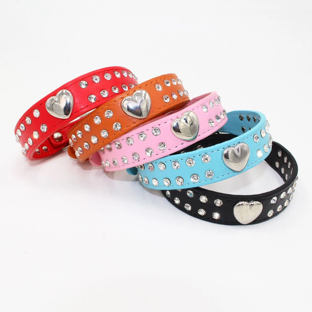 New Style Selling Dog Collar Shine Heart Rhinestone Puppy Collars Rhinestone Customized
