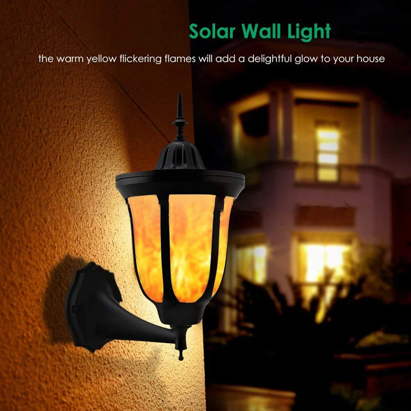 Flickering Unique 96 LED Solar Torch Light Flame Fire Decorative Wall Mounted Lamp for Yard Fence Garden Pathway Patio Hotel