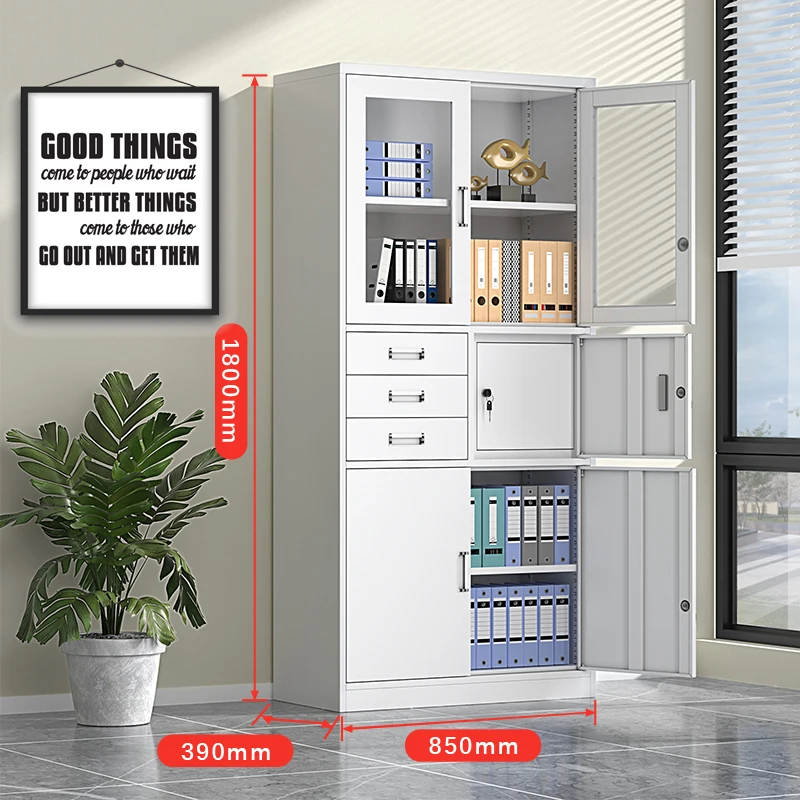 Multifunction 2 Door 6 Drawer File Storage Cabinet Steel Movable Lockable Office Filing Cabinet