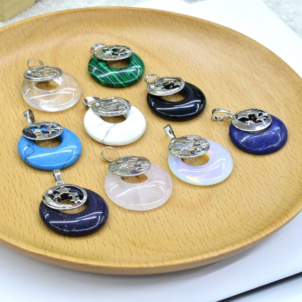 Natural Stone Donut Healing Crystal Amulet Stars Pendants Lucky Gemstone Crystal DIY Charm Meditation Reiki Stone Jewelry