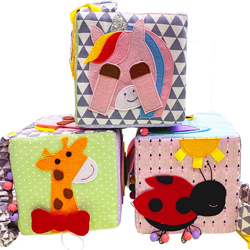 New soft plush cubes toy multifunctional cloth blocks Baby Cloth Doll Soft Rattle Educational Toy Cloth Building Blocks