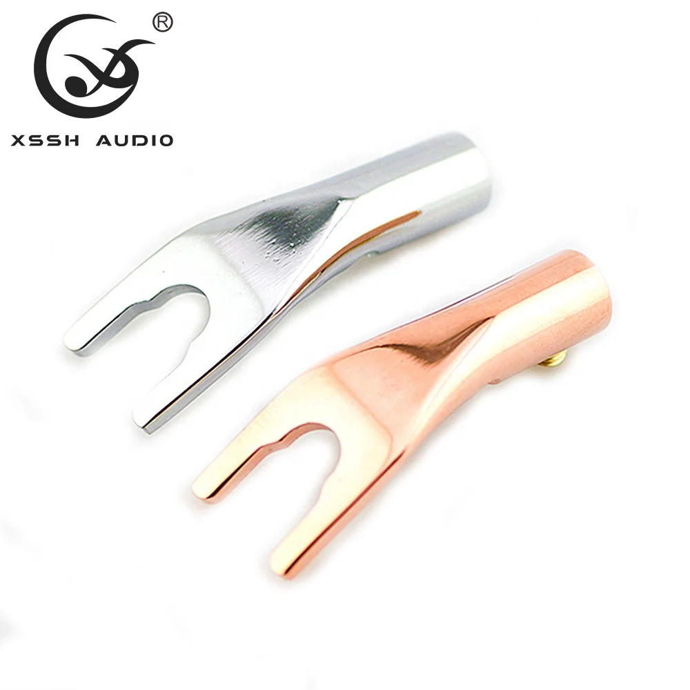 U Fork Spade YIVO XSSH Audio Hifi Power Amplifier Speaker Brass Gold-Plated Y Type Banana Jack Plug Connector for 5mm Max Cable