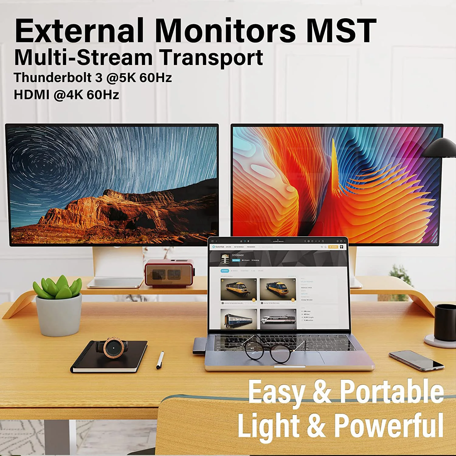 Thunderbolt 3 Type C to USB 3.2 Hub 10G 4K60 Dual 7in1 MST Docking Station Hub 3.0 MST PD for Macbook Pro Air