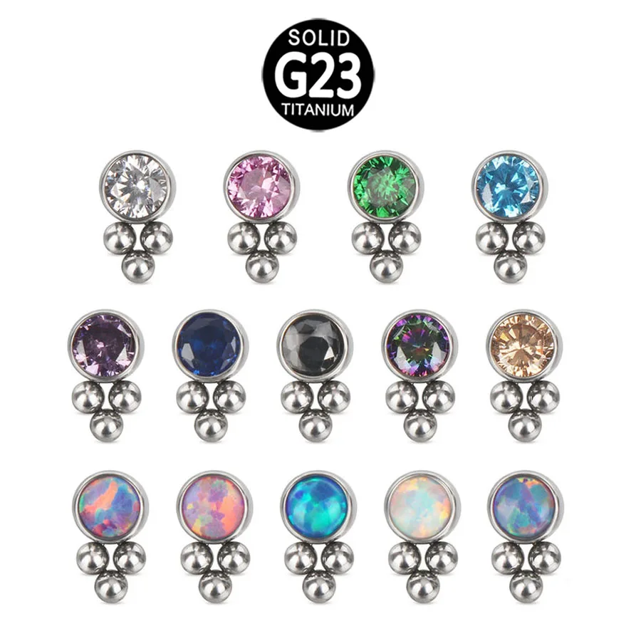 Simply ASTM G23 Titanium Internally Threaded 3 Balls Cluster CZ Bezel Set Zirconia Top Labret Nose Earring Piercing Jewelry