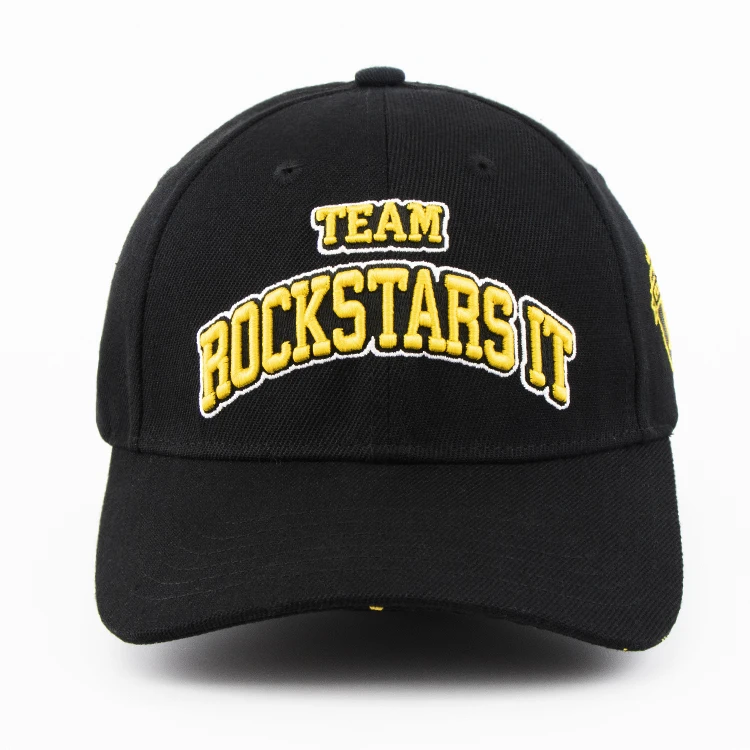 Black 100% cotton 6 panel unisex custom embroidered fitted baseball caps and base ball hats