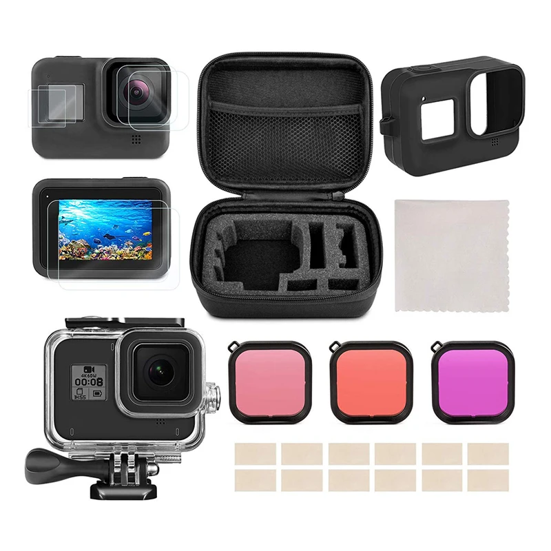 Bundle for GoPro Hero 8 Accessories Kit  Black Waterproof Housing+silicone case+filters cover+Anti-fog Inserts Accessories kit