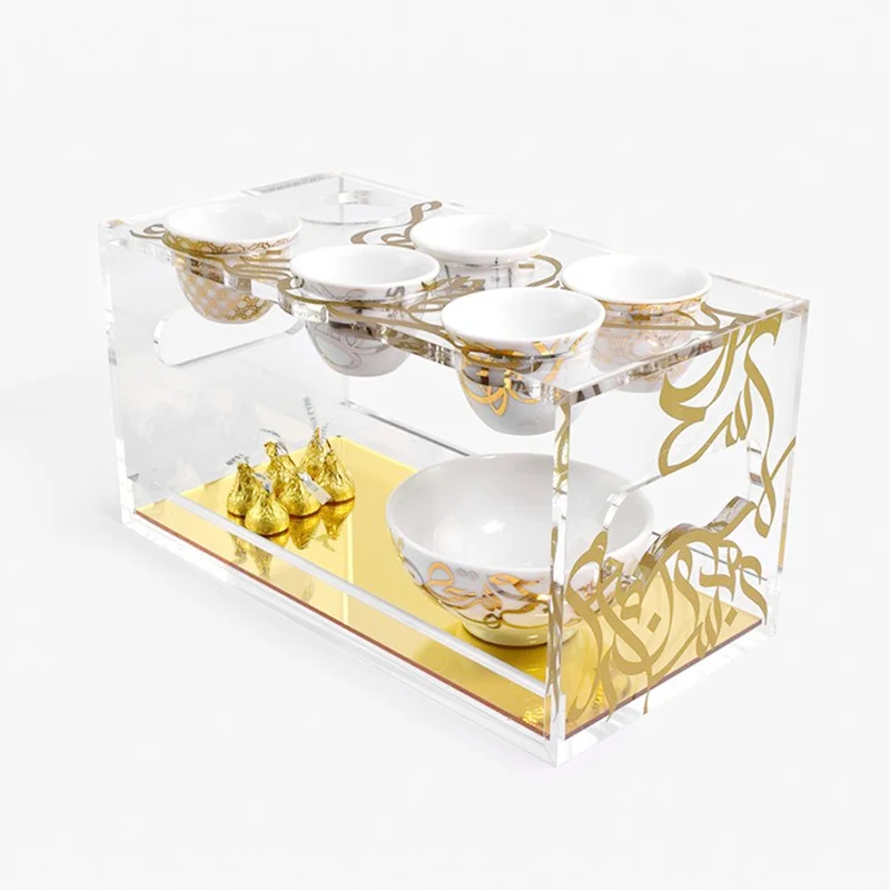 Arabic Style Acrylic Coffee Tea Cup Storage Tray Holder For Home Hotel Restaurant Serving Tray