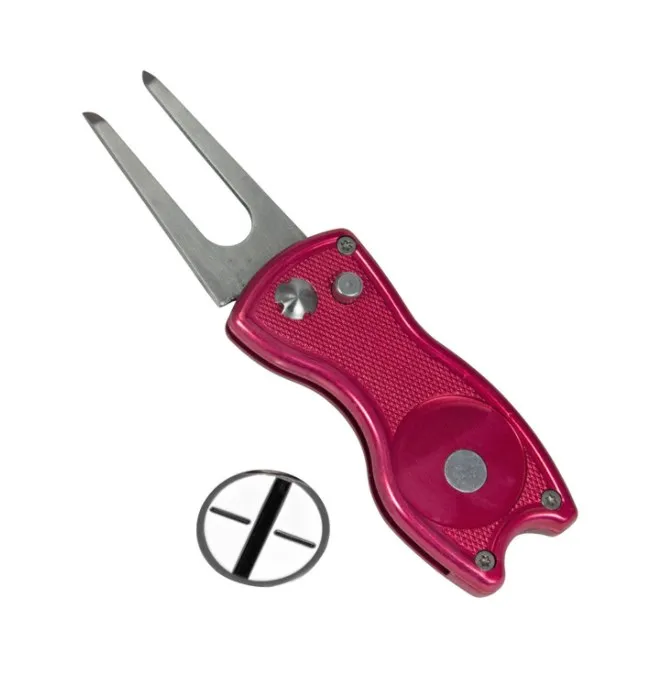 Factory Custom Logo Ball Marker Retractable Switch Blade Golf Divot Tool Bottle Opener Golf Divot Repair
