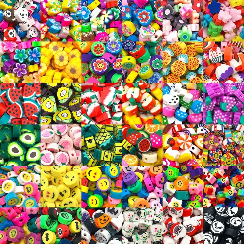 100pcs/bag Pink Clay Beads Lovely Fruit Animal Pattern Polymer Clay Spacer Beads For Jewelry Making Diy Jewelry Accessories