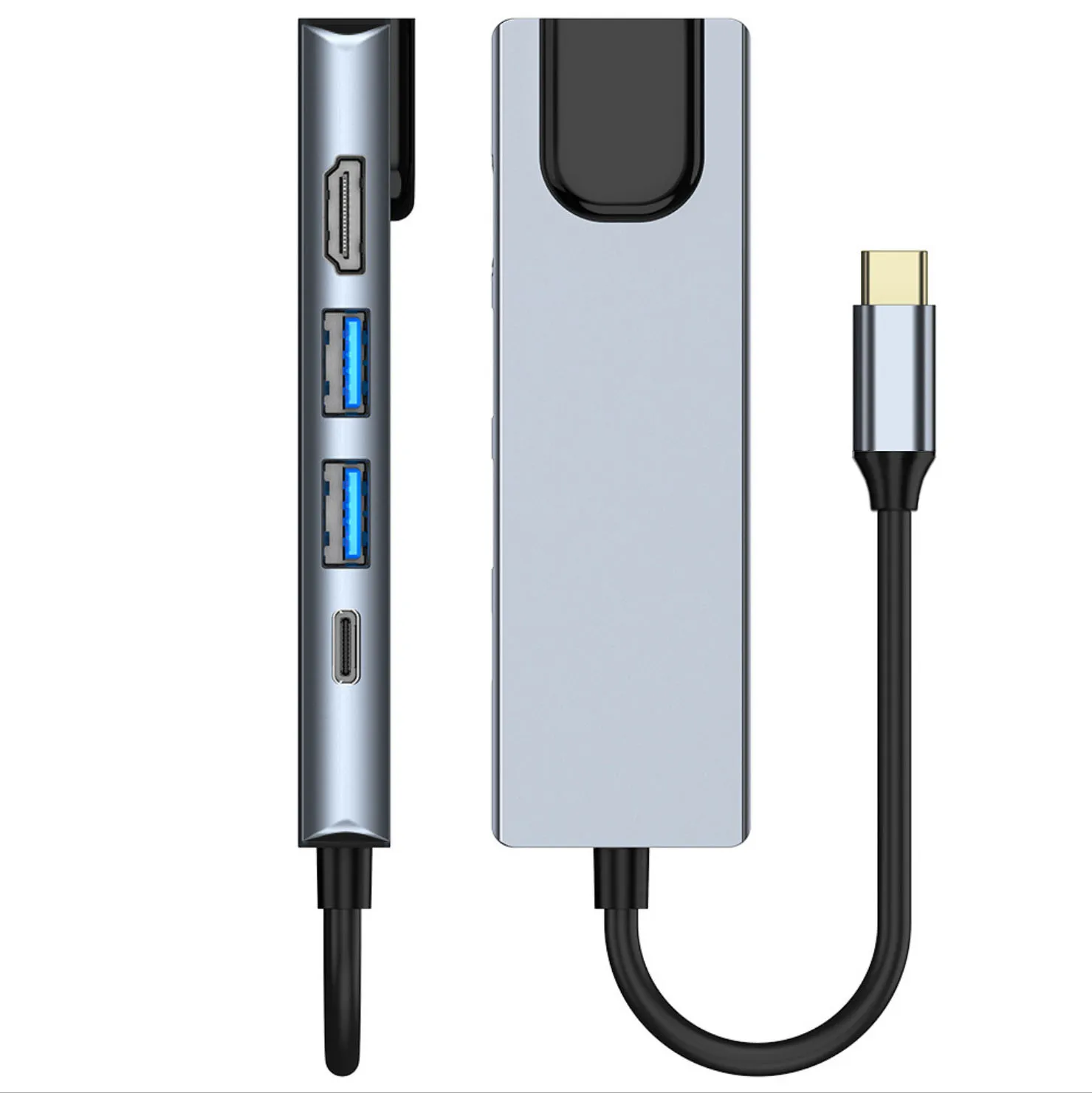 Factory customizable appearance Logo Gray 5-in-1 USB Type-C hub Hdmi 4K USB C hub to Gigabit Ethernet Rj45 Lan adapter