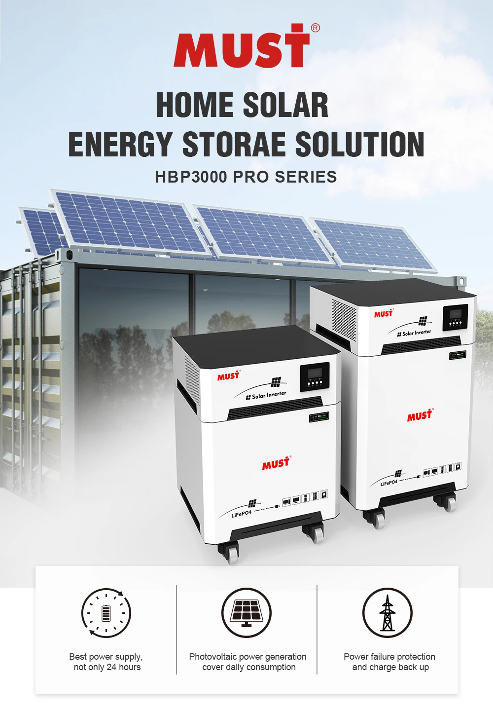 MUST OEM warehouse america complete energy power system 5kva US home off-grid pv 10kw stackable lithium batteries solar system In Stock