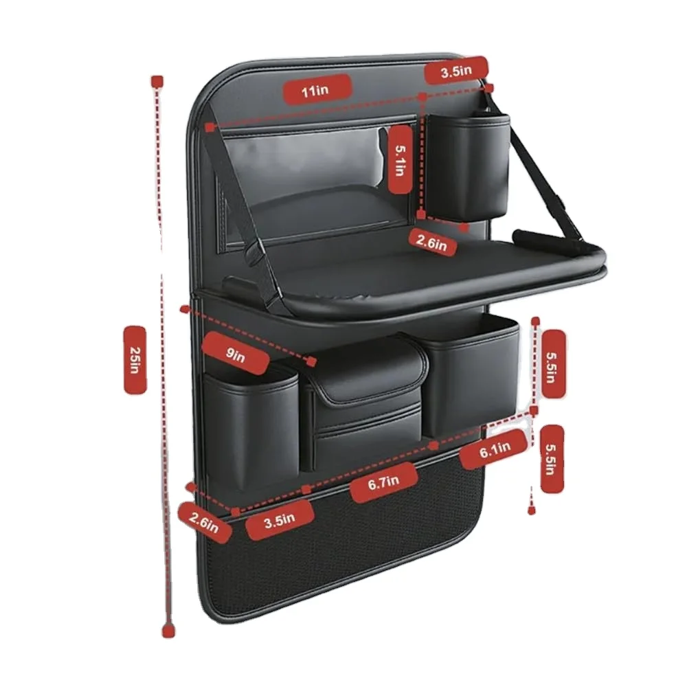 QEEPEI universalcar PU Leather Car Back seat Organizer for Babies Toys Storage with Foldable Dining Table Holder Pocket