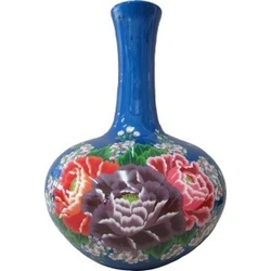 Wealth Peony blue color design round lacquer vase non toxic painted lacquer vase from Taiwan
