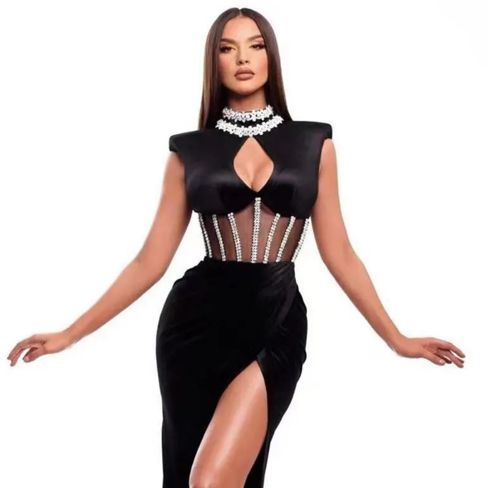 Высококачественное модное Бандажное платье без рукавов 2023 новый дизайн привлекательный прозрачный мини-дизайн с вырезами