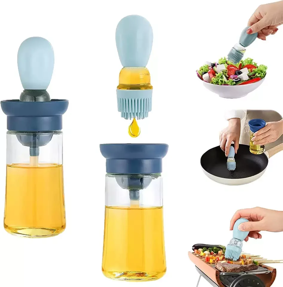 Hot Sale Kitchen Brush Oil Bottles Sauce Jar Bbq Olive Oil Dispenser Press Type Oil Bottle With Silicone Brushes