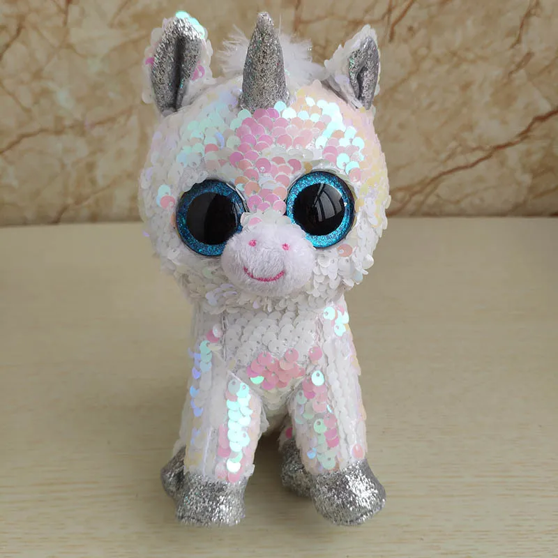 Big eye sequin plush Beanie Boos Unicorn Big Eyes 15cm Plush Toy Doll Kawaii Ty Stuffed Animals For Babies Christmas Gifts