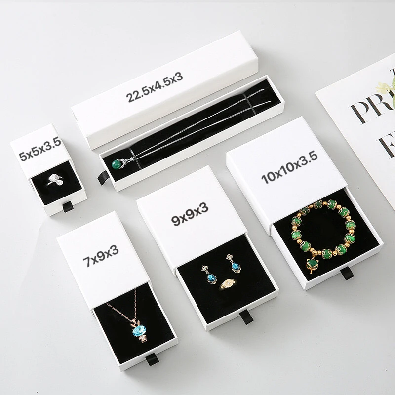 Wholesale 9x9x3cm Custom Logo Paper Drawer Jewelry Box for Bracelet Necklace Ring Earrings Packaging Gifting